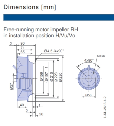 Чертеж вентилятора RH22V-2EP.WA.1R, арт. 113235